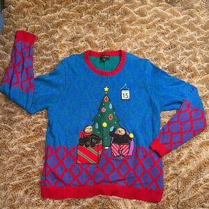 Blizzard Bay Festive Blue and Red Christmas Sweater size XL